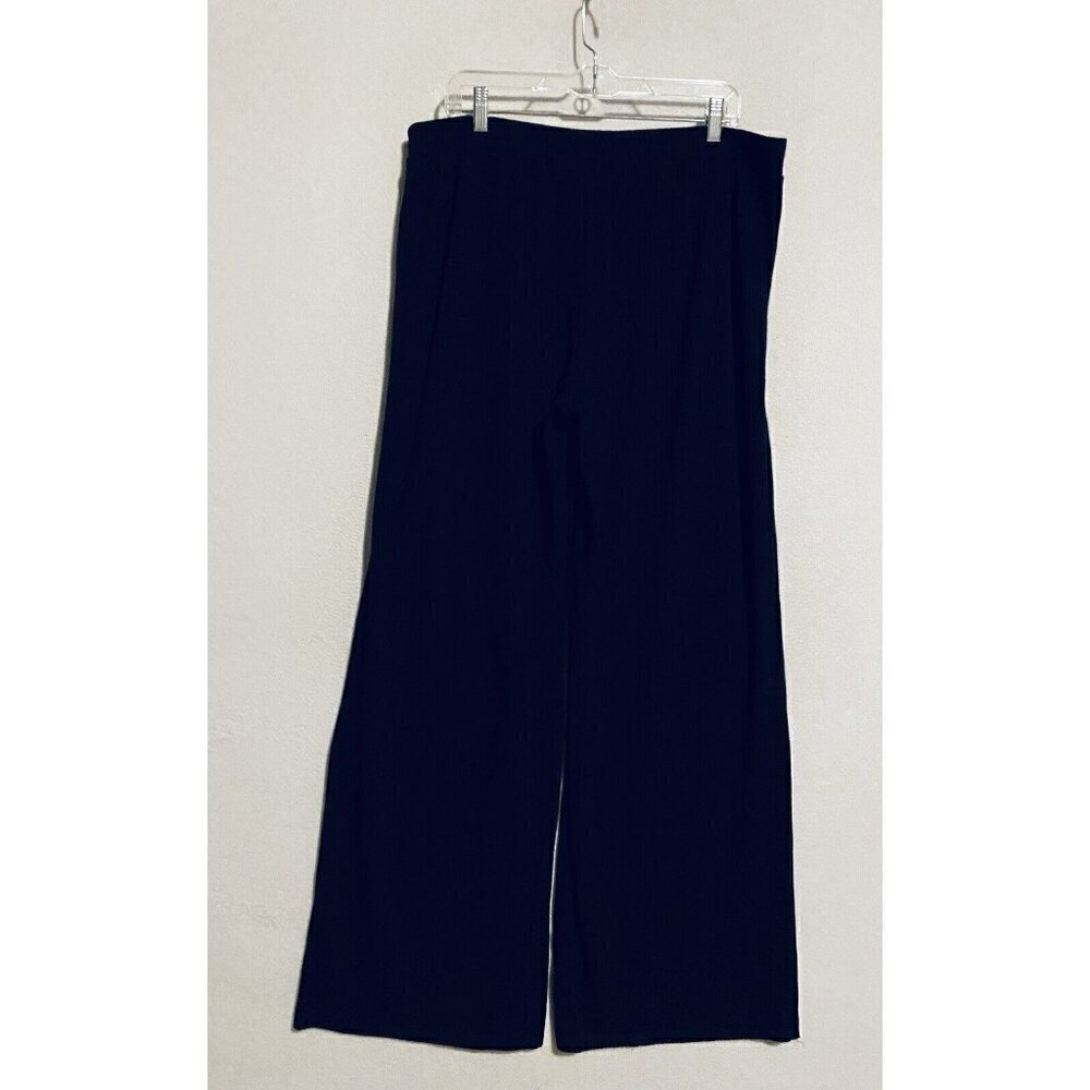 Suzanne Betro Pants Womens 2X Black Ribbed Wide Leg Flowy Pull On Elastic Waist - Picture 4 of 7